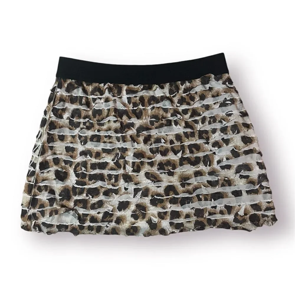 Justice Leopard Print Tiered Ruffle Skort Mini Skirt Black Brown Girls 7